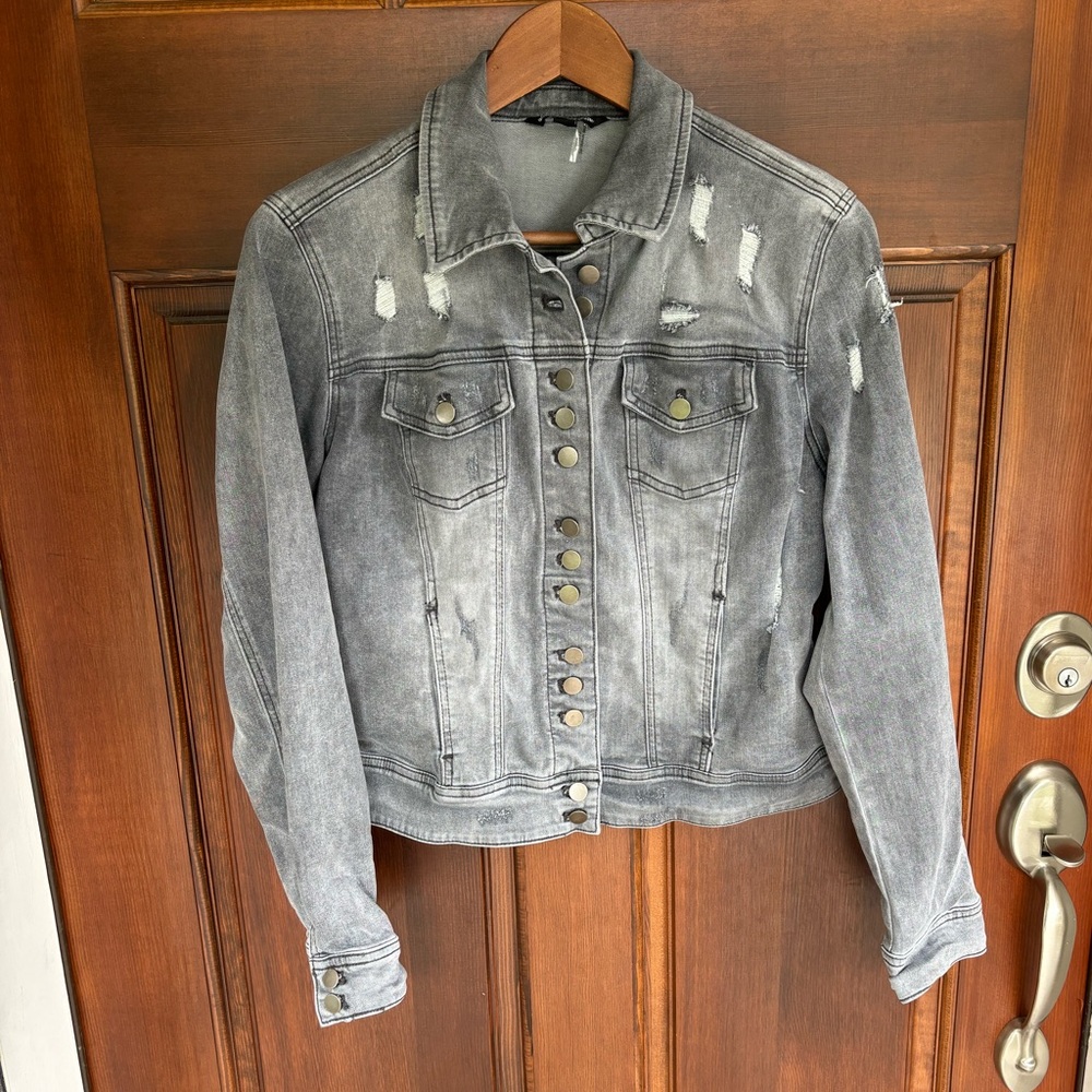 Charlie B Distressed Gray Denim Jacket